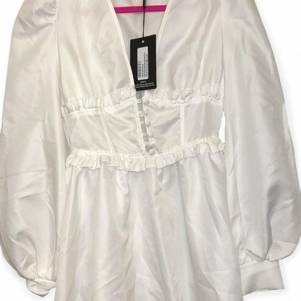 PrettyLittleThing White Button-Front Ruffle Dress… - image 1